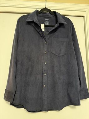 GAP Suede-Look Button-Up Shirt in Slate